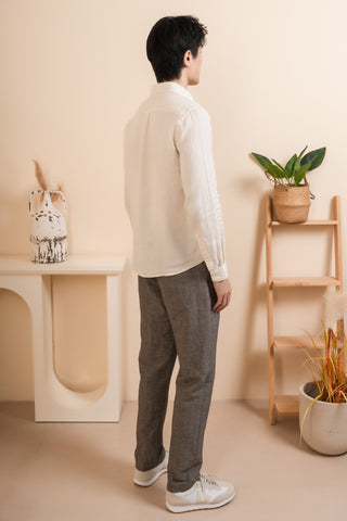 Edmmond Studios - Long Sleeve Button Down Collar Linen Shirt in Biege