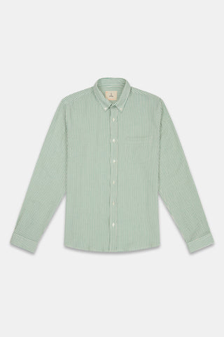 La Paz Branco Long Sleeve Seersucker Shirt in Green Stripes