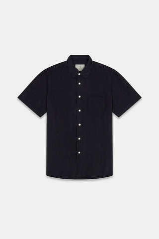 La Paz Ribeiro Chest Pocket Short Sleeve Linen Shirt in Dark Navy