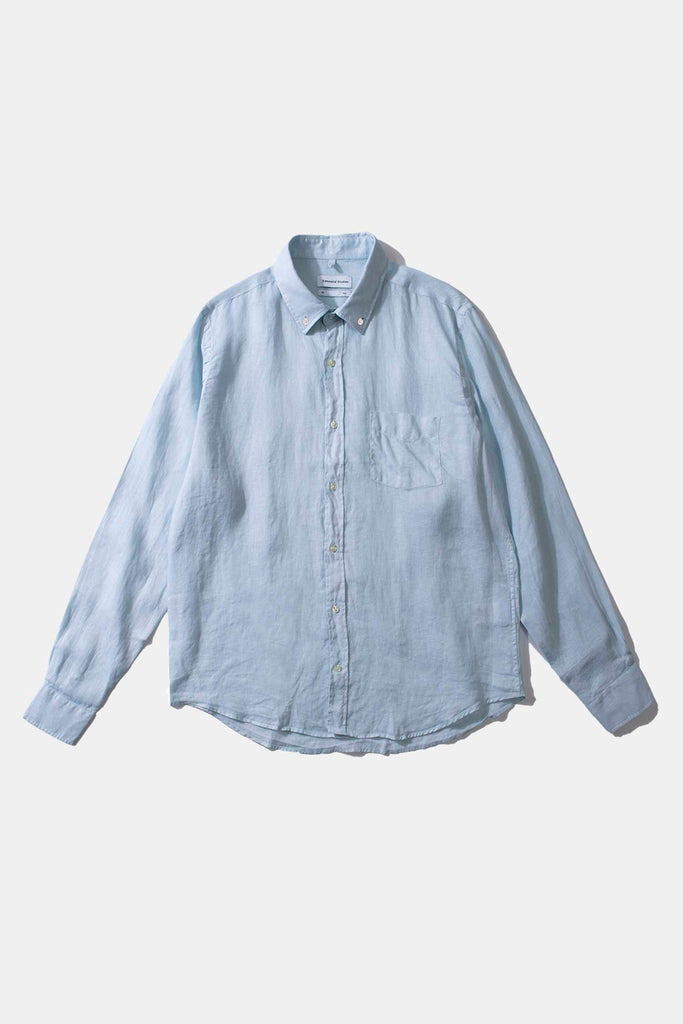 Edmmond Studios - Long Sleeve Button Down Collar Linen Shirt in Light Blue