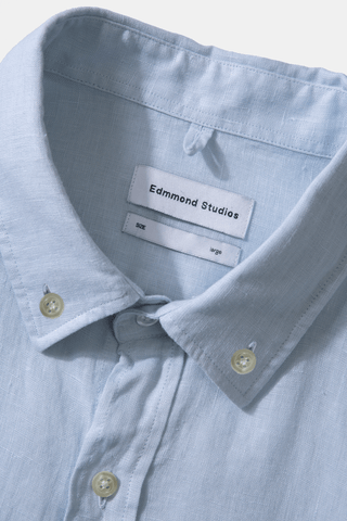 Edmmond Studios - Long Sleeve Button Down Collar Linen Shirt in Light Blue