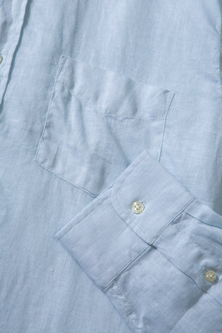 Edmmond Studios - Long Sleeve Button Down Collar Linen Shirt in Light Blue