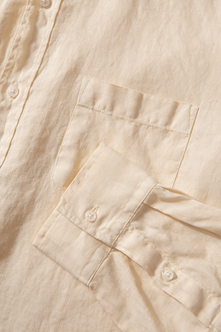 Edmmond Studios - Long Sleeve Button Down Collar Linen Shirt in Beige