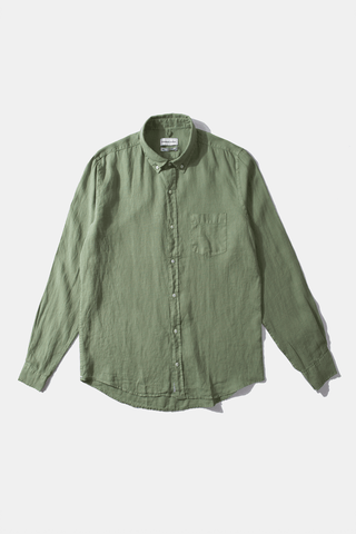Edmmond Studios - Long Sleeve Button Down Collar Linen Shirt in Olive