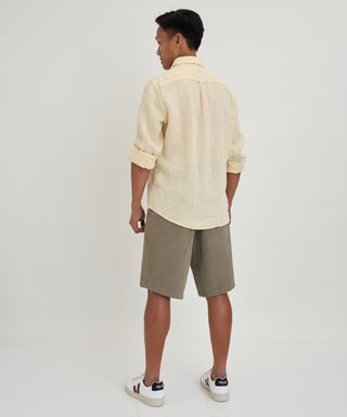 Edmmond Studios - Long Sleeve Button Down Collar Linen Shirt in Ecru