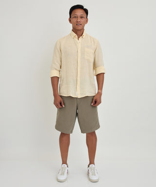 Edmmond Studios - Long Sleeve Button Down Collar Linen Shirt in Beige
