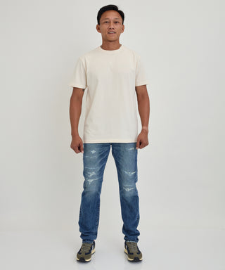 Edwin Japan Regular Tapered Denim - Mid Washed - Indigo - Ripped