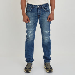 Edwin Japan Regular Tapered Denim - Mid Washed - Indigo - Ripped
