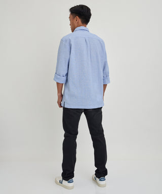 Edmmond Studios - Murano Long Sleeve Seersucker Shirt in Light Blue