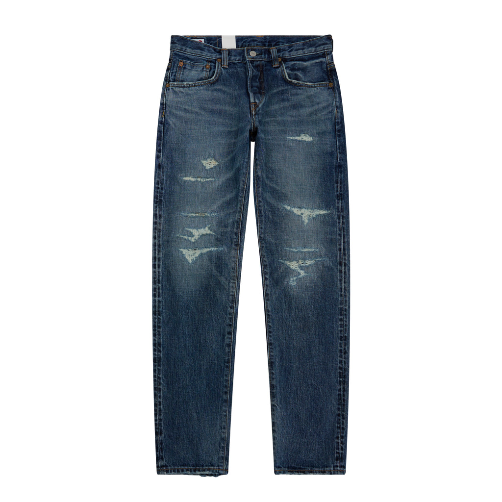 Edwin Japan Regular Tapered Denim - Mid Washed - Indigo - Ripped